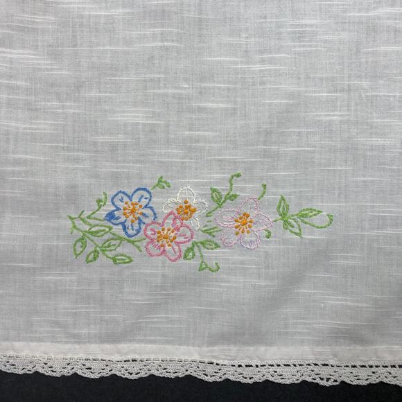 Vintage Table Runner Hand Embroidered Pink and Blue Flowers Crochet Edge 40"x12” - Picture 7 of 10